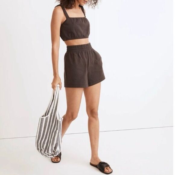 Madewell Organic Cotton High-Waist Pull-On Shorts in Dark Brown, Women’s XS - Picture 4 of 10